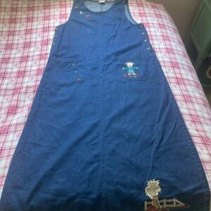 westbound Denim Jumper Dress - Embroidered Farm Scene and Autum Leafs Scarecrow